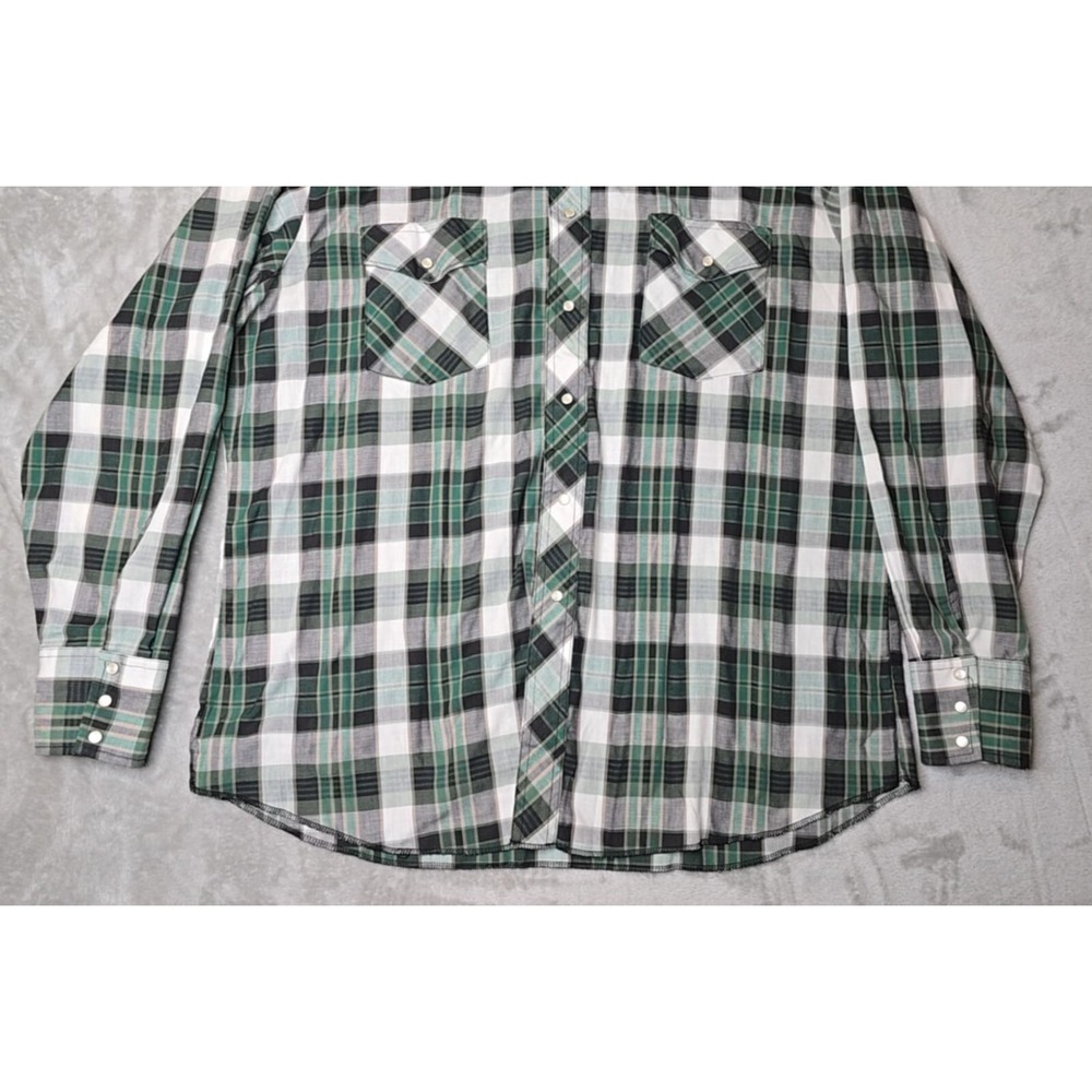 Wrangler Shirt Mens XL Rodeo Western Pearl Snap Cowboy Green Plaid Ranch Relaxed - Picture 8 of 14